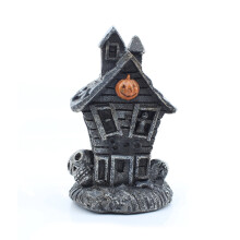 LED-upplyst Halloween-byhus med figurer, pumpa-spökhusdekoration inomhusdekor, kompatibel med Halloween-jul-resinsamling