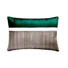 Housse de coussin lombaire verte 30 x 40 cm (12 x 16 pouces), coussin oblong en soie bicolore et patchwork, motif rayé moderne - soie verte peluche