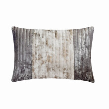 Housse de coussin lombaire 30 x 35 cm, gris et ivoire, patchwork en daim, motif rayé matelassé, design métallisé moderne - Palette métallisée