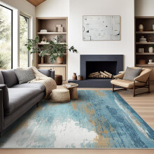 Vintage Boho Area Rugs for Living Room, Machine Washable with Non-Slip Backing, Indoor Blue Rug Decor, 4 x 6 ft