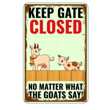 Retro Metal Aluminum Goat Sign 8x12" - Keep Gate Closed - Goat Gifts for Lovers - Compatible with Goat Supplies Decor