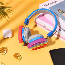 Fidget Headphones Toy Headset, Wireless Bluetooth Pop Bubble On-Ear Headphone Fidget Toy for Kids & Adults - Cyan-Cat