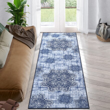 Haperlare Boho Washable Rugs Vintage Area Rugs Floral Medallion Non-Slip Rug Washable Accent Throw Rugs, 2' x 6' Blue