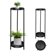 Plant Stand Indoor Outdoor 2Tier, 24Inch Tall, Rustproof Iron, Heavy Duty Plant Rack For Planters, Black