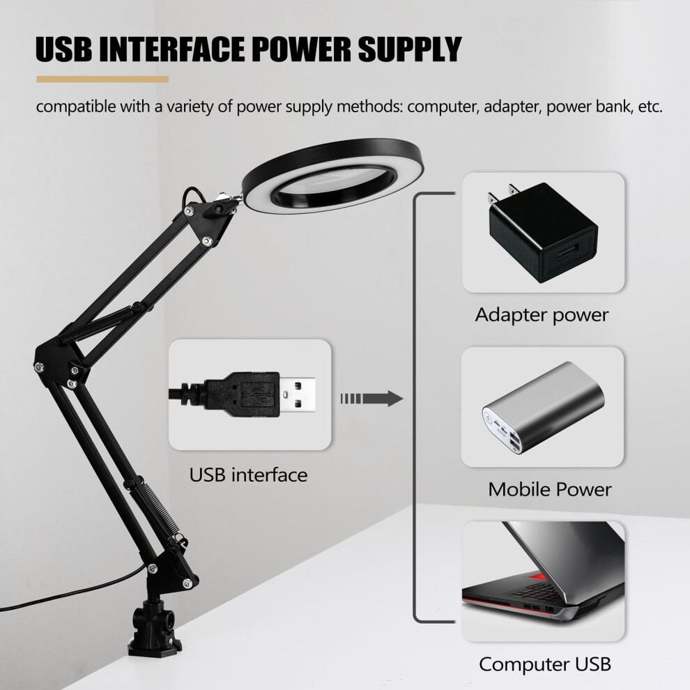 Light Kkmoon 5X Magnifying Glass Desk Lamp Magnifier Led Foldable Reading Lamp With Three Dimming Modes Usb Power Supply