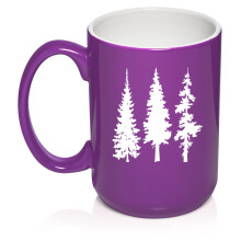 Pine Trees Hiking Mountains Camping Outdoors Ceramic Coffee Mug Tea Cup Gift (15oz Purple)