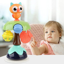 Chocalho de Coruja para Bebê com Ventosa, Brinquedo Sensorial Giratório para Desenvolvimento Infantil de 6 a 24 Meses, Ideal para Cadeirão de