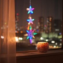 Christmas Window Lights with Sucker, 9.4" Star Shape Colorful 3 LED Battery Operated Hanging String Light Lamp, Xmas Ornaments Baubles Compatible