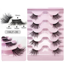 Nvzi -b 5 Pairs Wispy Mink Lashes Fluffy Eye Lashes Natural Look Volume Fake Eyelashes，Half-35