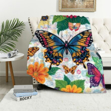 Coperta in flanella con stampa floreale ad acquerello e farfalle colorate, 60x80 pollici, in microfibra morbida e resistente, ideale come regalo per