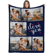 Gepersonaliseerde deken met foto's/tekst, ideaal als cadeau voor familie, vrienden of als feestcadeau - geschikt voor Kerstmis, Halloween,