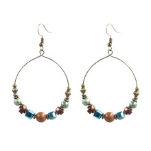 1 par de pendientes redondos para mujer, pendientes colgantes creativos de cuentas de madera, pendientes de kallaite, joyería para la oreja