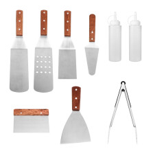 Juego de 9 palas de cocina de acero inoxidable, kit práctico de herramientas para barbacoa.