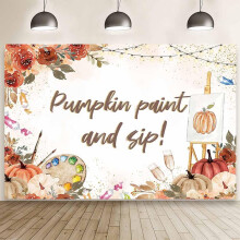 7x5ft Pumpkin Paint & Sip Backdrop, Fall Art Party, Photography Background, Autumn Floral, Wine Night, Cake Smash, Photo Props