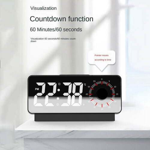 Alarm Clock Digital Electronic Alarm Clocks Visual Timer Mirror Temperature Clock with Snooze Function Desk Clock White 2