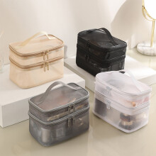 SUSUchens make-uptas, dubbellaags, grote capaciteit, soepele ritssluiting, handvat, multifunctioneel, transparant, reistoilettas voor dames.