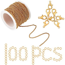 10 meter lange schakelketting met 30 messing karabijnsluitingen en 100 verbindingsringen voor het maken van sieraden, armbanden en halskettingen.