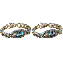 Pulseira de contas Dzi de nove olhos, estilo tibetano, giratória, para meditação, da sorte, turquesa *2 peças