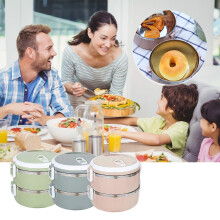 maxiaoxia1400ml2 rétegű kerek rozsdamentes acél ebéddoboz, újrafelhasználható bento doboz iskolába, munkába, meleg ételhez,