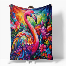 Manta polar con estampado de flamencos, flamencos rosas tropicales y hojas de palma, 76 x 102 cm, ligera, ultrasuave, de microfibra, ideal para