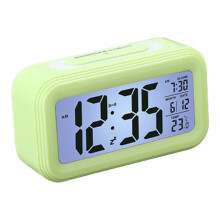 Despertador LED com tela de 4,3" com temperatura, calendário e função soneca, alimentado por bateria, controle de luz, portátil para cabeceira -