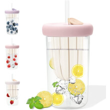 Copo de vidro de 473ml com infusor de chá, tampa e canudo - Copo reutilizável para chá de bolhas, smoothies e café gelado - À prova de
