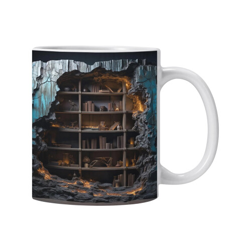 3D Bookshelf Mug, Compatible with Library Lovers, Creative Coffee Cup, Cool Gift for Readers, White Multi-Purpose Mug