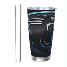 Panthers Football Team Thema 20oz Roestvrijstalen Thermosbeker met Deksel en Rietje - Geschikt voor Bekerhouders in de Auto, Warme en Koude Dranken,