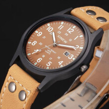 HALJEN Vintage Classic Herenhorloge met Datumweergave, Lederen Band, Sport Quartz Horloge