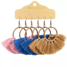 RSAMD Colorful Ethnic Drop Earrings for Women Boho Tassels 3 Pcs Set Fashion Jewelry-Pink+Blue+Brown