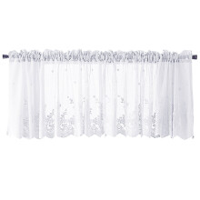 Jygee Lace Café Küchen-Rüschen-Fenstergardine, halboffene, transparente Voile-Spitzengardine, weiß, 74 x 61 cm