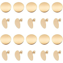 Lot de 20 apprêts de boucles d'oreilles à clous dorés avec anneau, écrous d'oreilles plats et ronds en acier inoxydable pour la création de