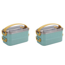 Lot de 2 boîtes à lunch portables pour l'école, style bento, avec compartiments amovibles, vertes.