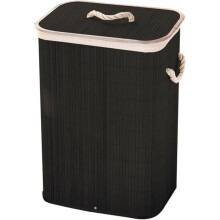 Panier à linge pliable en bambou avec couvercle et doublure amovibles, noir