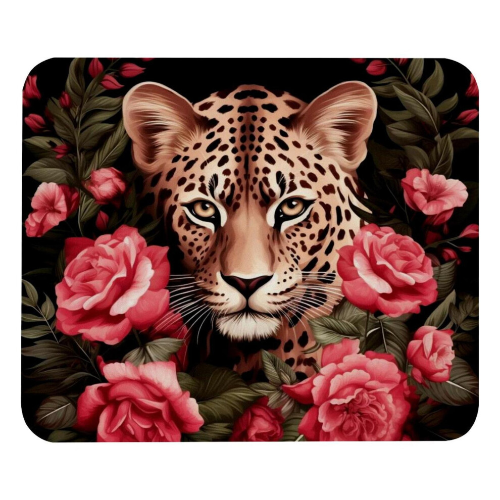 Desk Mat Roses Leaf Leopard Design, Small Desk Pad With Rubber Base, Compatible With Gaming & Office Use 9395123437941