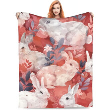 Hasendecke für Mädchen, Flanell-Hase-Überwurf, passend zur Kinderzimmereinrichtung, rosa Blumenmuster, 152 x 127 cm, weiches, kuscheliges Geschenk