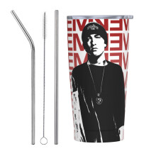 Eminem 0,5 l hrnek s víčkem a brčkem, izolovaný nerezový kelímek na kávu do práce, domů, na ven, do auta - kompatibilní s Eminem Design