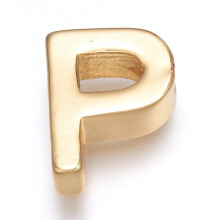 1 Stück Messinganhänger, langlebig, 18 Karat vergoldet, Buchstabe. Maße: 9 x 7 x 3 mm, Loch: 1,6 mm