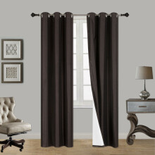 K34 Hotel Quality Silver Grommet Top, Faux Silk 1 Panel Brown Solid Thermal Foam Lined Blackout Heavy Thick Window Curtain Drapes Grommets 84" Length