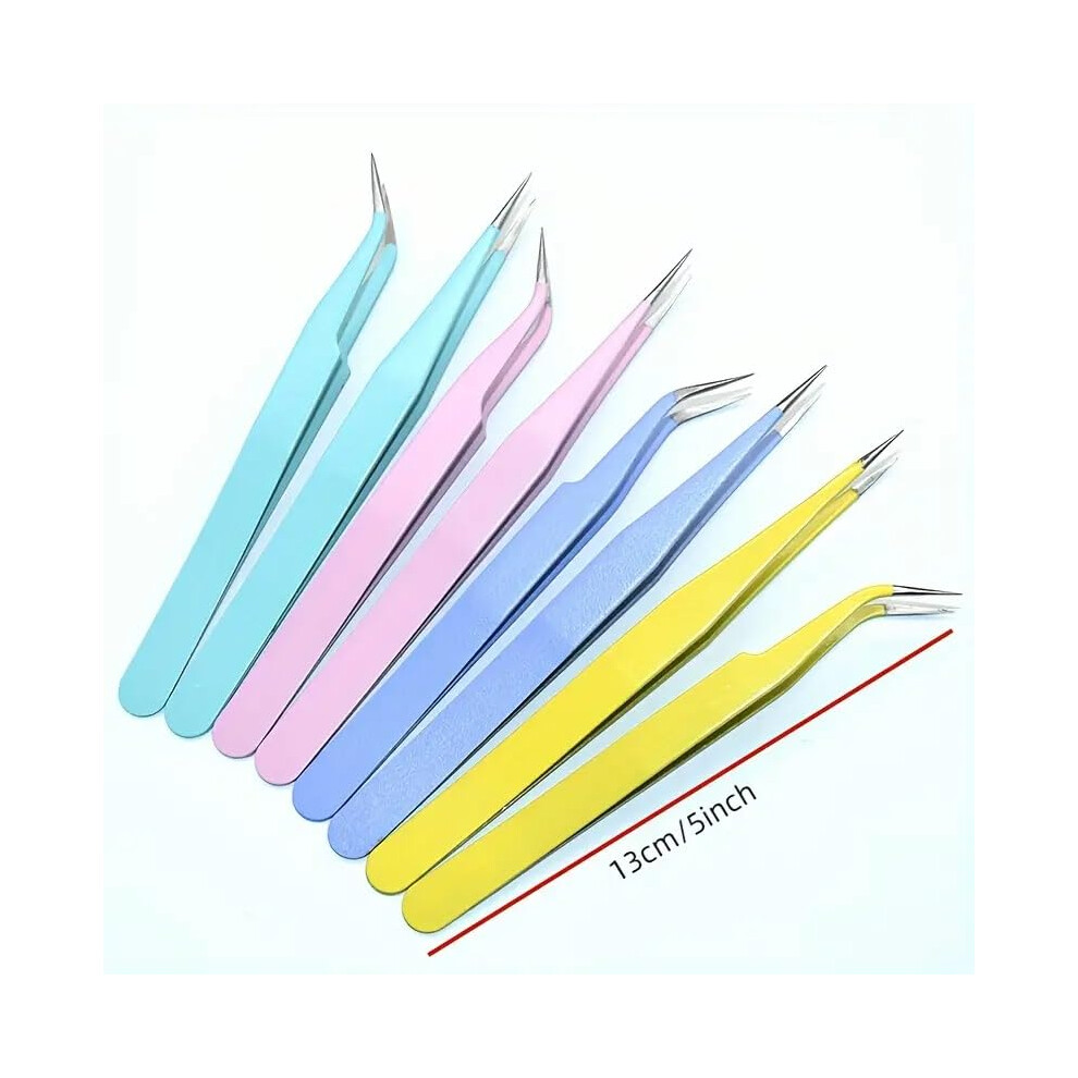 Nail Art Tweezers Stainless Steel Curved Tip Colored Precision Tool for Sticker Application