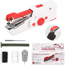 Mini Cordless Handheld Sewing Machine, Portable Stitch Tool for Fabric, Clothes, DIY, Home & Travel – Compatible with Beginners (White/Red)