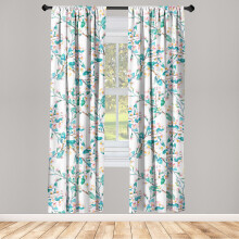 Floral Window Curtains, Flowering Branches Watercolor Spring Pattern, Lightweight 2-Panel Set with Rod Pocket, 28"x63", Pale Pink/Dark Seafoam, by