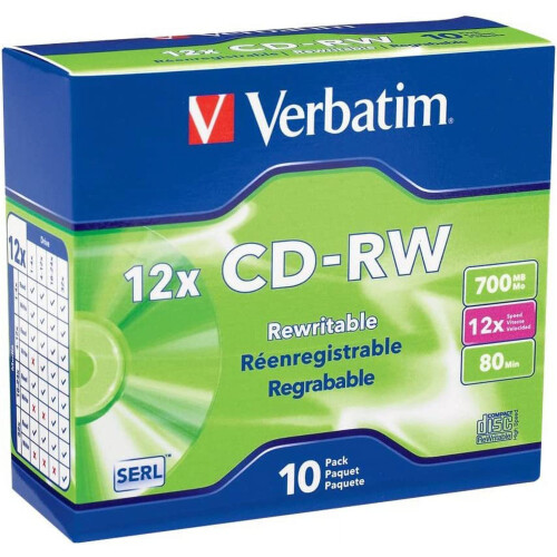 Disc media reinscriptibil CD-RW700MB2X-12X - Carcasă subțire, pachet de 10