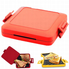 Microwave Toastie Maker with Adjustable Silicone Straps, Compatible with Microwave Ovens, No Electricity Needed, Red