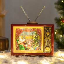 Christmas Snow Globe with Santa Scene, Red Retro TV Design, Snowy Village Home, Battery-Powered Lantern for Desktop Decoration, Gifts
