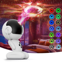 1950s Star Projector Night Light Robot, Galaxy Sky Projection with Ambient Spaceman Design