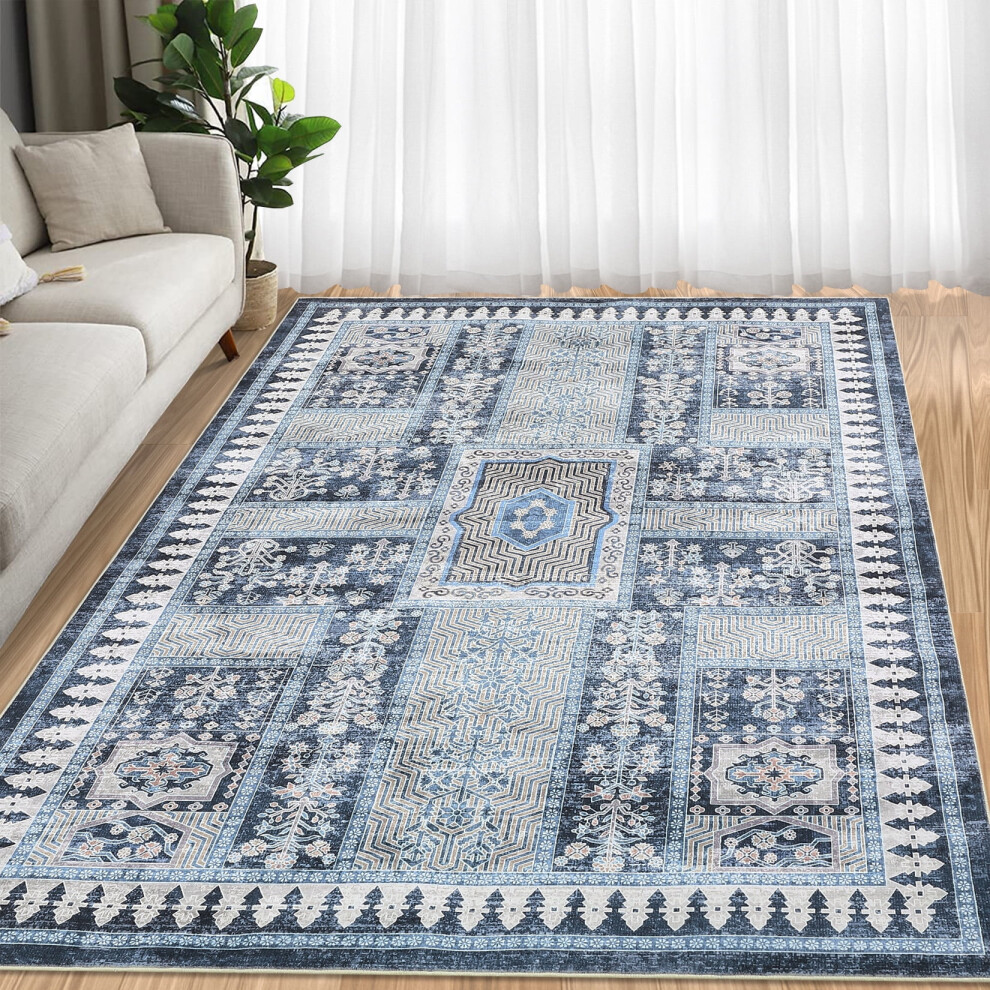Haperlare Machine Washable Area Rugs Oriental Vintage Stain-Resistant Rugs for Kitchen Dining Room Home Office Rug,Blue,5'x7'