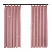 Star Curtains for Bedroom Kids Room Decor Light Blocking Voile Overlay Star Hollowed Curtain Layered Window Curtain, 1 Panel (39W x 78L, Pink)