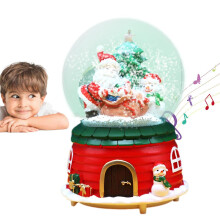 Christmas Snow Globe Lantern with Santa Riding Elk, ColorChanging LED and BuiltIn Music Box