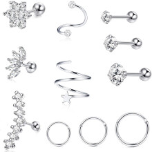Jstyle11Pcs roestvrijstalen oorringen voor kraakbeenpiercings voor vrouwen, tragus, helix, conch, CZ barbell studs 16-18G